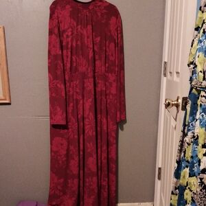 Lane Bryant Red Floral Long Sleeve Dress